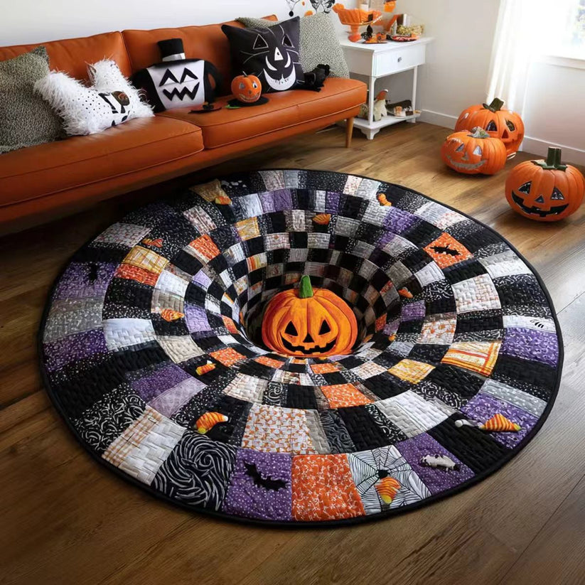 Patchwork pumpkin Halloween round rug