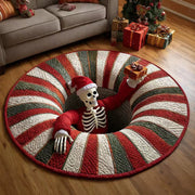 🎅 Santa Skeleton 3D optical illusion round Halloween rug
