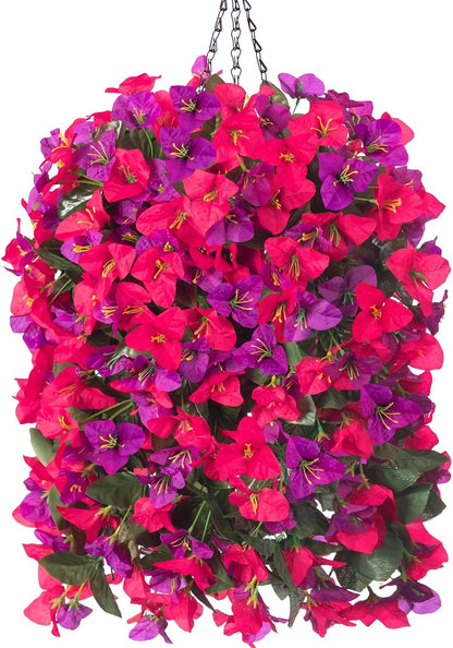 Realistic Artificial Bougainvillea Hanging Basket Outdoor Decor Arrangement