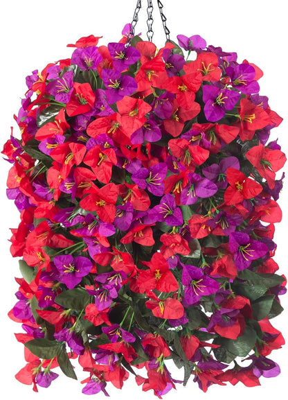Realistic Artificial Bougainvillea Hanging Basket Outdoor Decor Arrangement
