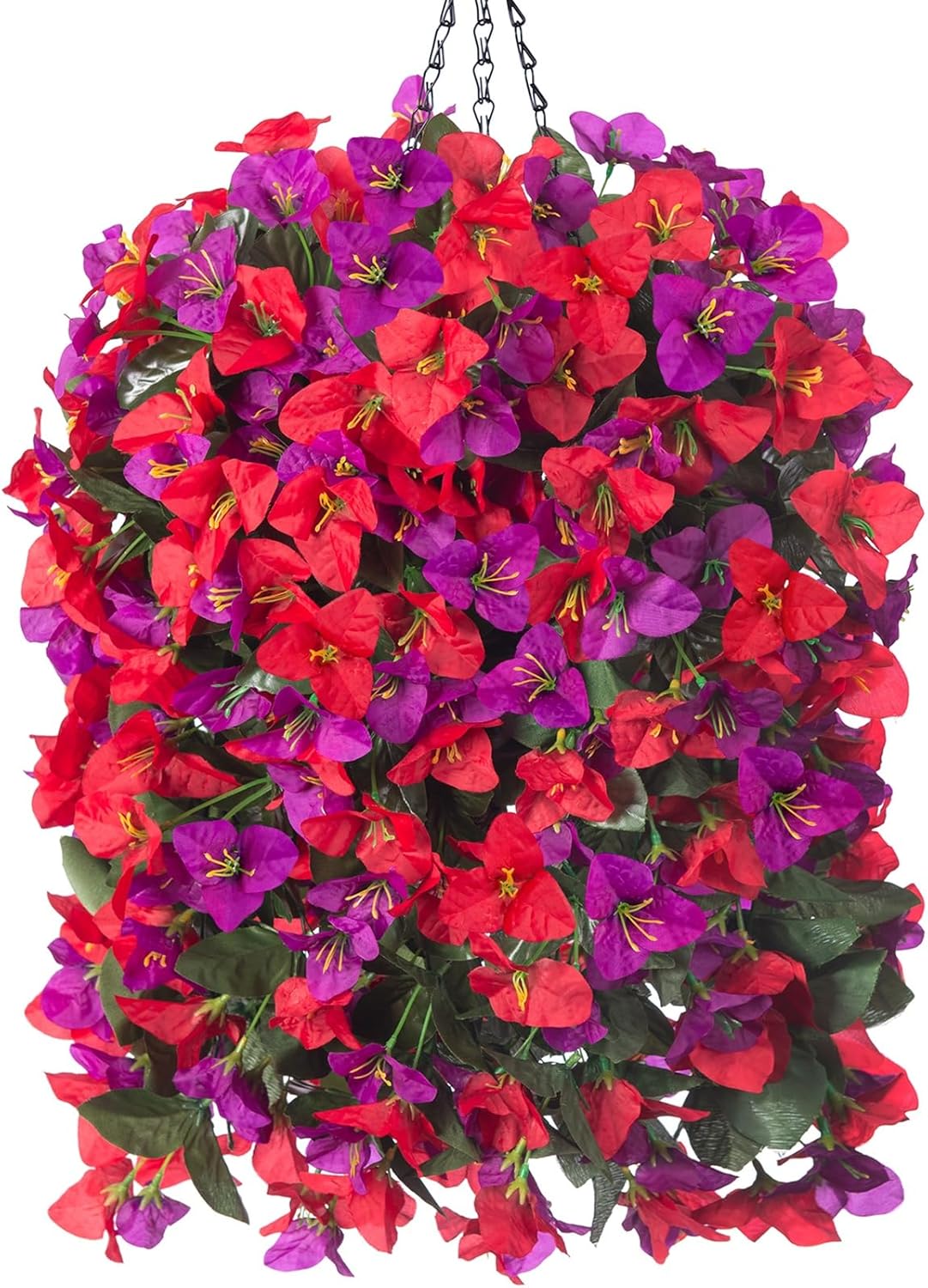 Realistic Artificial Bougainvillea Hanging Basket Outdoor Decor Arrangement
