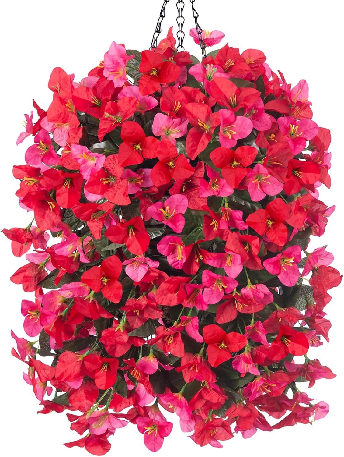 Realistic Artificial Bougainvillea Hanging Basket Outdoor Decor Arrangement