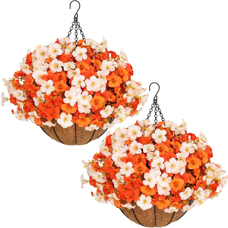 🍂🍂🍂Fall Sale: 2-Pack Artificial Morning Glory Hanging Baskets for Porch & Garden