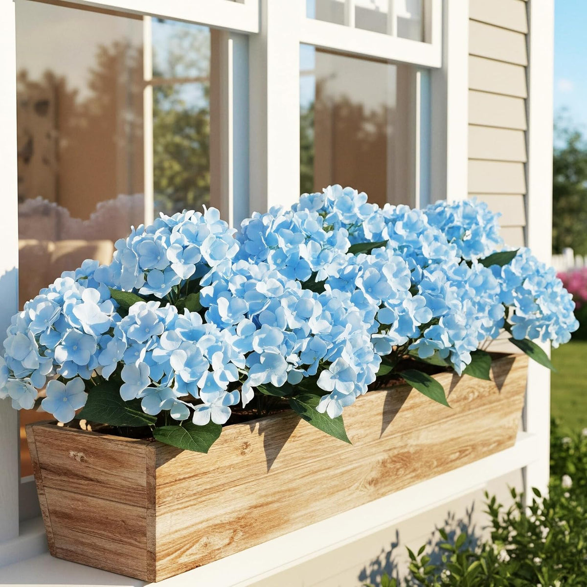 Auihiay 6 Bundles Hydrangea Artificial Flowers for Outdoors and Indoor, Bulk 30 Heads, UV Resistant Faux Hydrangea Flowers for Garden, Porch, Yard, Window Box & Outdoor Wedding Decoration (Blue)