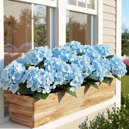 Auihiay 6 Bundles Hydrangea Artificial Flowers for Outdoors and Indoor, Bulk 30 Heads, UV Resistant Faux Hydrangea Flowers for Garden, Porch, Yard, Window Box & Outdoor Wedding Decoration (Blue)