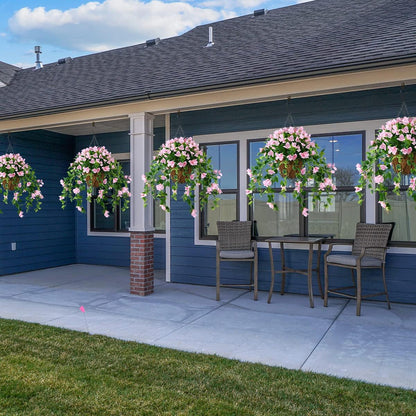 Homsunny Artificial Hanging Flowers Plants Basket for Outdoor Decoration, 4 Pcs Faux Silk Bougainvillea Vine Flowers Look Real UV Resistant for Outside Porch Patio Yard Garden Decor (Pink