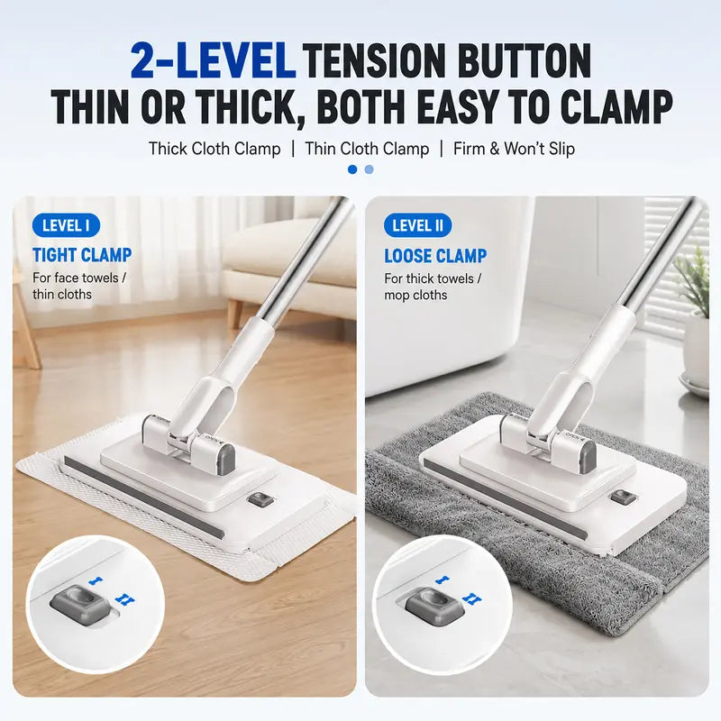 Retractable Disposable Pad Handheld Mop - Clamp-and-Go Wet Dry Tool with Hands-Free Automatic Clamp