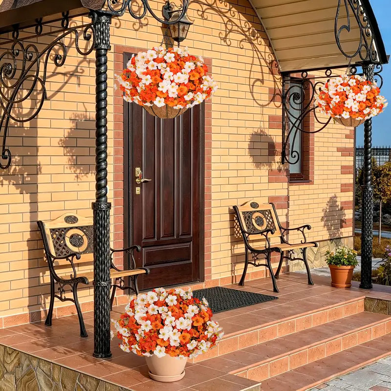 🍂🍂🍂Fall Sale: 2-Pack Artificial Morning Glory Hanging Baskets for Porch & Garden
