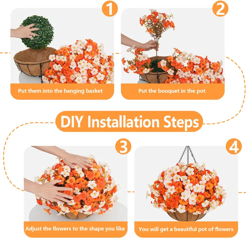 🍂🍂🍂Fall Sale: 2-Pack Artificial Morning Glory Hanging Baskets for Porch & Garden