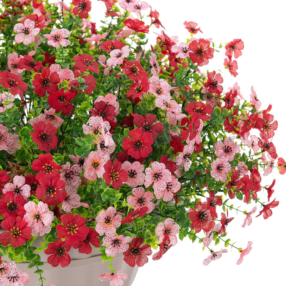 Artificial Fake Mums Flowers for Outdoor Spring Summer Decor, 12 Bundles Faux Silk Plants Daisy for Planter Pot Colorful UV Resistant Look Real for Front Door Porch Patio Outside Yard(Red Pink)