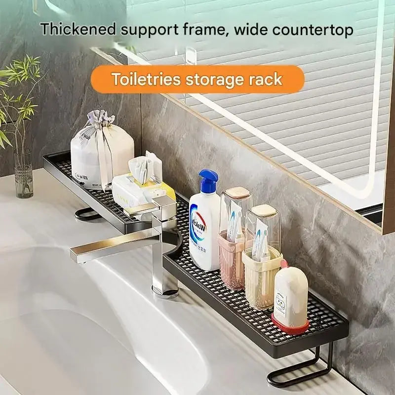 Minimalist Carbon Steel Bathroom Organizer, No-Drill Countertop Storage Rack for Skincare