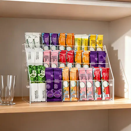 15-Slot Clarity Acrylic Drink Packet Organizer - Display Holder and Storage Rack for Water Flavor Mix