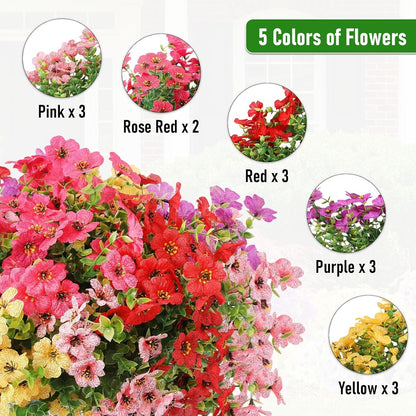 Artificial Flowers Outdoor Fake Plants, Faux Silk Flowers Plastic Plants for Outdoors Indoor and Outdoor Front Porch Hanging Planter Window Box Garden Home Spring Decoration, 14 Pack (Mix)