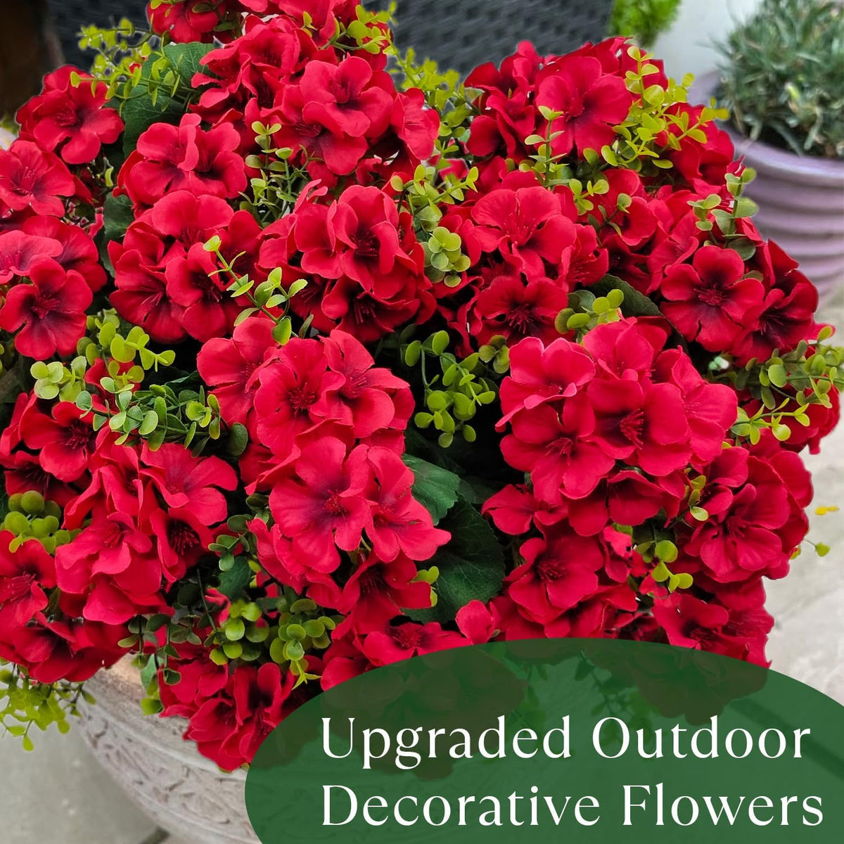 Artificial Geranium Flowers for Outdoor Decoration, 6 Bundles UV Resistant Silk Geranium Fake Plants Faux Flowers for Front Porch Garden Patio Window Box Outside Indoor Decor (Red)