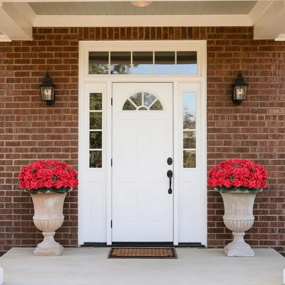 18" Artificial Geraniums Topiary - 2 Set for Front Porch Decor, Faux Silk Flowers Bushes UV Resistant Potted Plants for Outdoor Indoor Door Offices Garden Farmhouse Home Decor (Red)