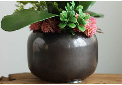 Artificial Flower Waterproof Faux Orchids Plastic Leaves Artificial Phalaenopsis Flowers with Porcelain Vase Artificial Flowers Decoration Beautiful Shape,