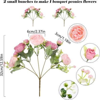 Artificial Peonies Silk Flowers, 2 Bundles Pink Faux Peony Bouquet for Home Wedding Decor