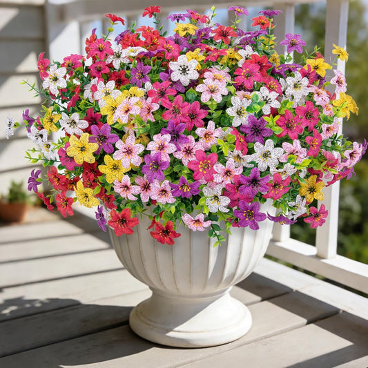 24 Bundles Artificial Flowers for Outdoors, UV Resistant Fake Silk Flowers for Garden Decor