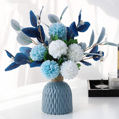Artificial Hydrangea Flower Arrangements with Ceramic Vase for Home and Wedding Decor