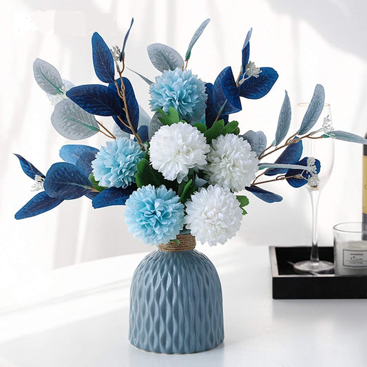 Artificial Hydrangea Flower Arrangements with Ceramic Vase for Home and Wedding Decor