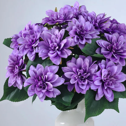 VIERENA 8 Bundles Artificial Dahlia Flowers for Outdoors Spring Summer Decor, No Fade Silk Flower Faux Dahlias Plant Arrangement for Home Garden Balcony Farmhouse（Purple）