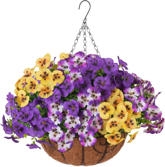 Ivydale 20Pcs Artificial Pansies Hanging Plants, Fake Flowers for Outdoor Decoration, Silk Pansy Realistic Plants UV Resistant for Front Porch Balconies Yard (3-Mixed Color)