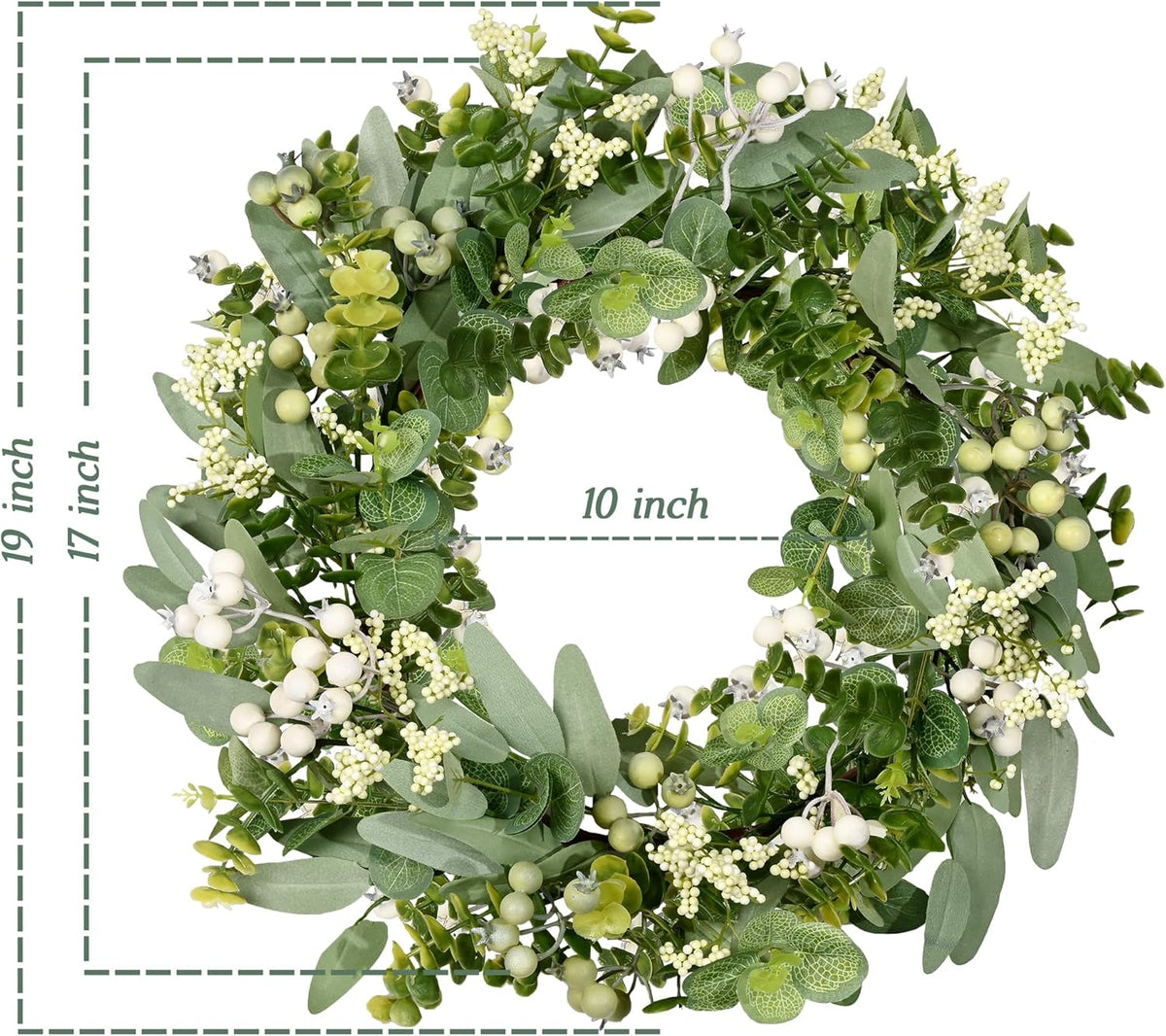 Vlorart Artificial Spring Summer Christmas Greenery Wreaths for Front Door Green Eucalyptus Leaf Wreath Decor Boxwood with Big Berries for Farmhouse Outside Year Round