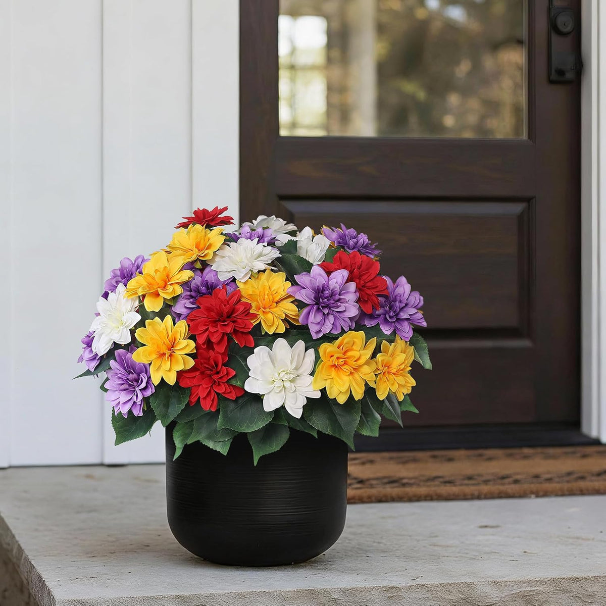 VIERENA 16 Bundles Artificial Dahlia Flowers for Outdoors Spring Summer Decor, No Fade Silk Flower Faux Dahlias Plant Arrangement for Home Garden Balcony Farmhouse（Mixed Color）