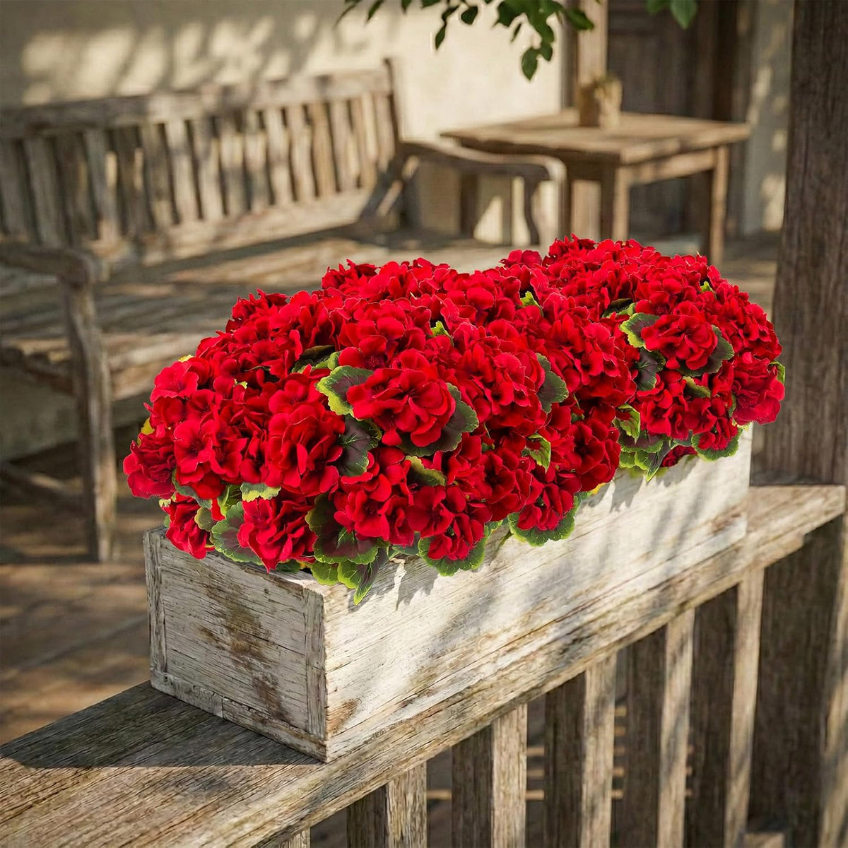 lovemoon 8 Pcs Artificial Geranium Plant Realistic Silk Flowers for Outside UV Resistant Faux Geranium Flowers for Indoor Outdoor Home Garden Office Decoration (8, Red)