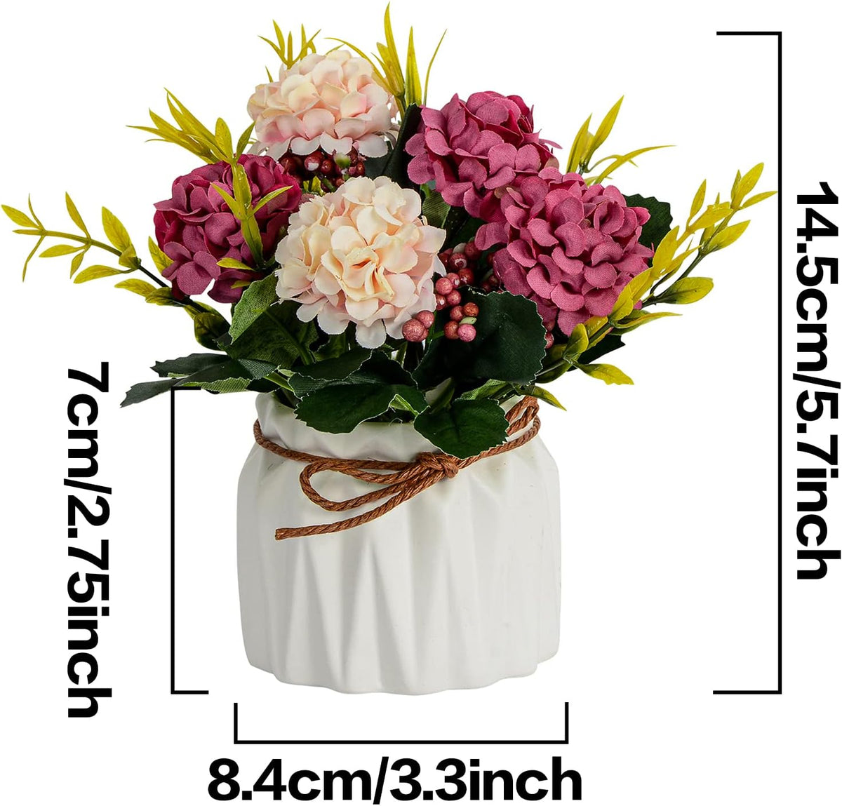 Artificial Flower Plants – Mini Fake Hydrangea Flowers in Pot for Home Decor Party Wedding Office Patio Table Desk Decoration, Set of 4, Size: 3.3"(Diameter) x 5.5"(Tall)