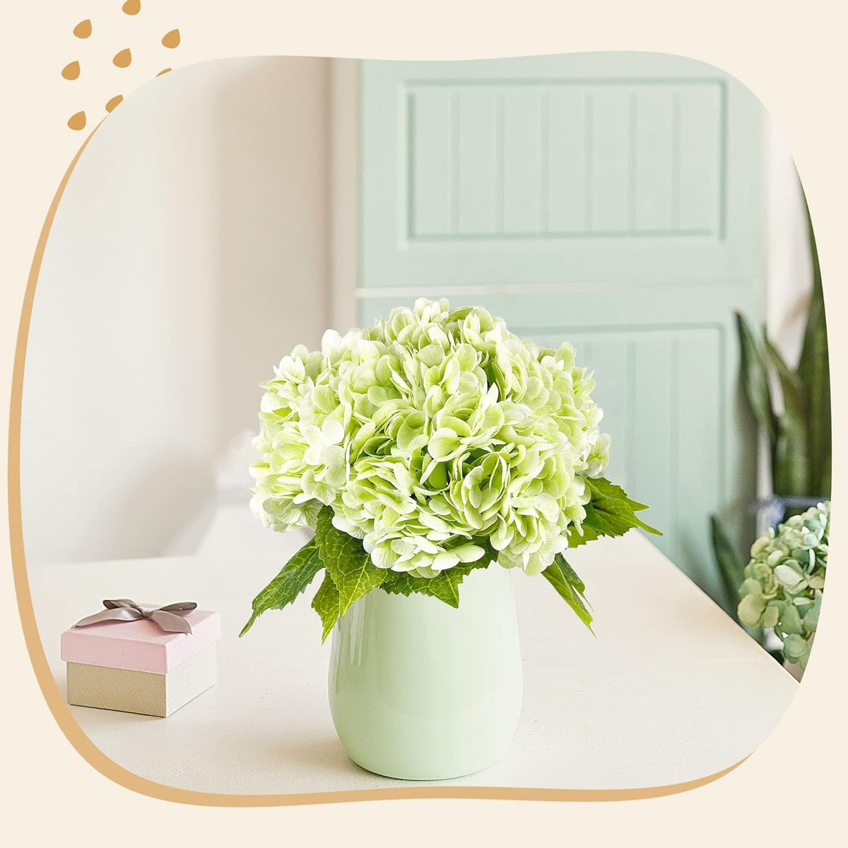 21In Light Green Artificial Hydrangea Flowers 5 Pcs Real Touch 3D Print Latex Flowers for Wedding Centerpieces Bouquets DIY Floral Decor Home Decoration with Stems