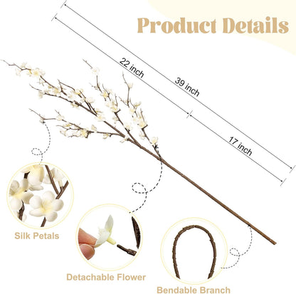 4 Pcs Cherry Blossom Branches Artificial Flowers for Spring Summer Indoor Decoration, Faux Long Stem Artificial Flowers for Wedding Home Office Bedroom Party Table Centerpieces Decor (White)