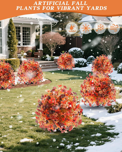 Artificial Mums Topiary Ball Tree With Flowers for Outdoors Fall Decor, Orange UV Resistant Fake Plants With Ground Spike Autumn Decorations for Home, Front Porch, Garden, Thanksgiving, Planters