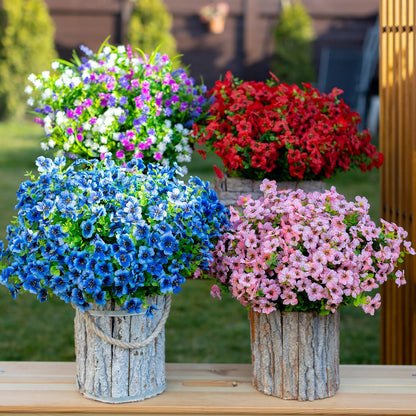 Artificial Flowers for Outdoors Fake Plants - 16 Bundles Faux Outside Greenery Boxwood No Fade Plastic Shrubs Fall Decor Farmhouse Home Garden (Blue)