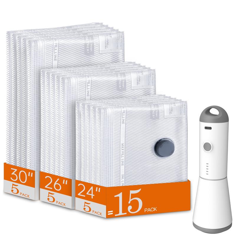 Cordless Travel Vacuum Bag Set with Rechargeable Air Pump, Space Saving Storage Bags
