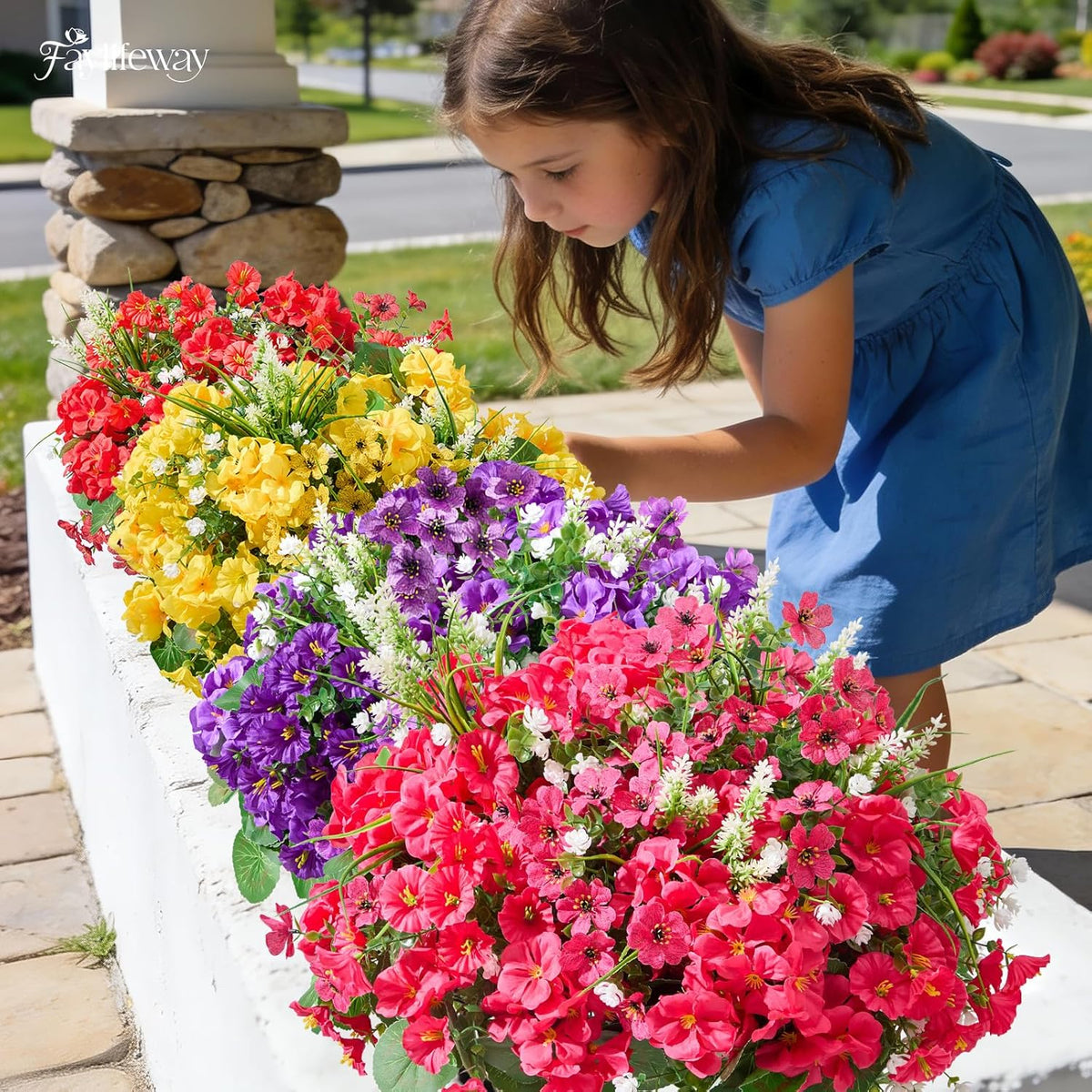 16 Bundles Artificial Flowers for Outdoors, UV Resistant Silk Faux Flowers for Outside Planters, Garden, Porch, Yard, Home Decor (Mixed Color)