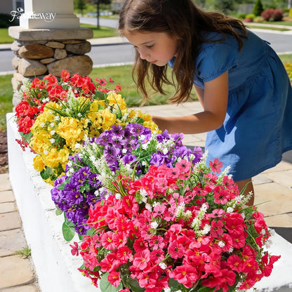 16 Bundles Artificial Flowers for Outdoors, UV Resistant Silk Faux Flowers for Outside Planters, Garden, Porch, Yard, Home Decor (Mixed Color)