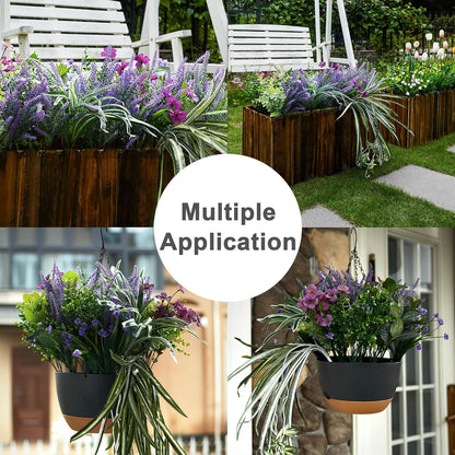 PARTY JOY 19 Bunches Fake Plants Outdoor, Fake Bushes UV Resistant Artificial Lavender Flowers Greenery Shrubs Faux Greenery for Outdoor Garden Patio Front Porch Yard Decor