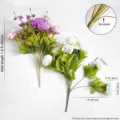 FiveSeasonStuff Artificial Peonies Bouquet – Set of 2 Whimsical Lavender Bliss Silk Flowers, Purple and White Blooms, Multiple Stems per Main Stem, for Weddings, Home Decor, DIY Floral Arrangements