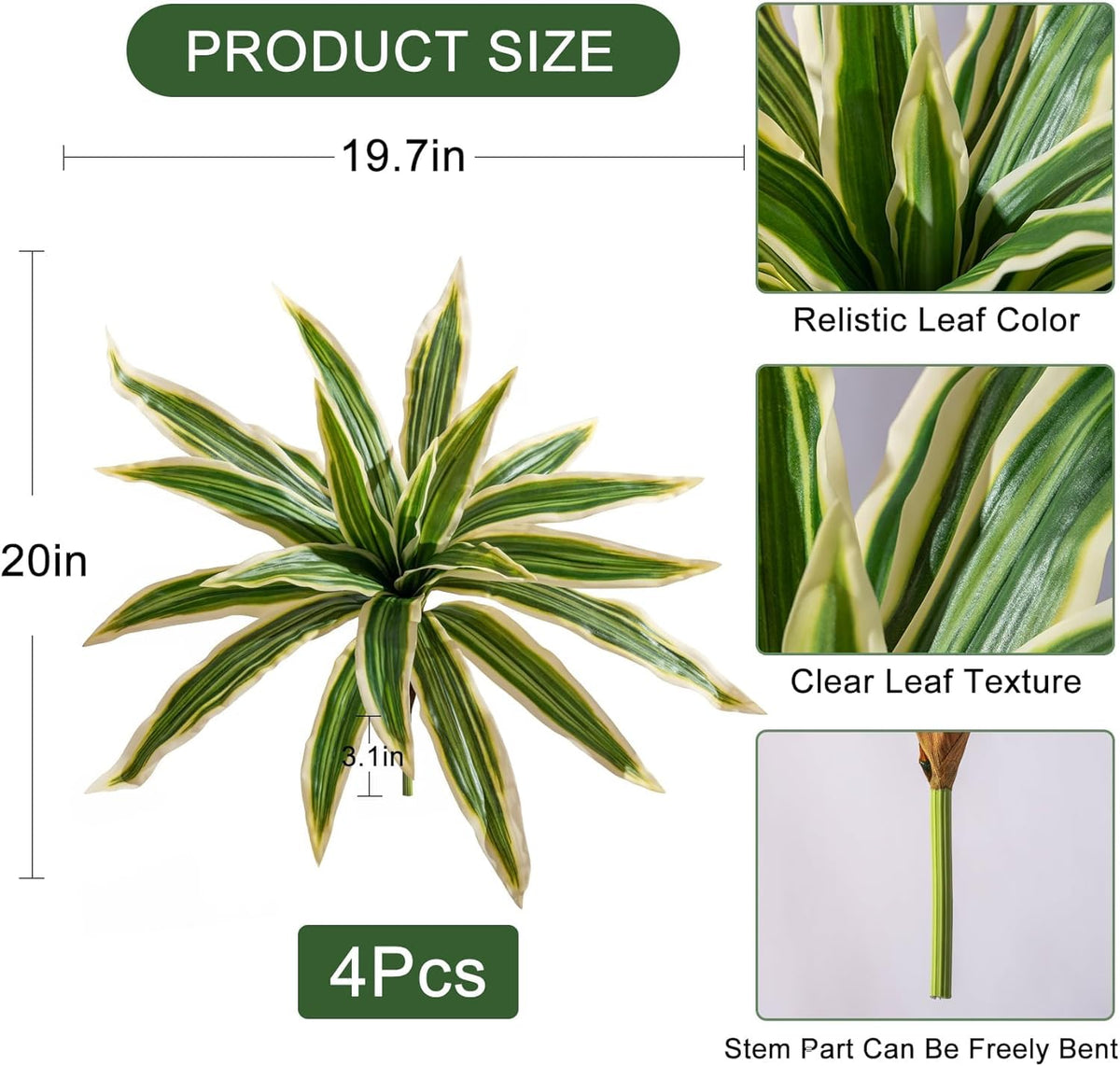 Rustic Artificial Dracaena Stems Greenery Home Decor Accent