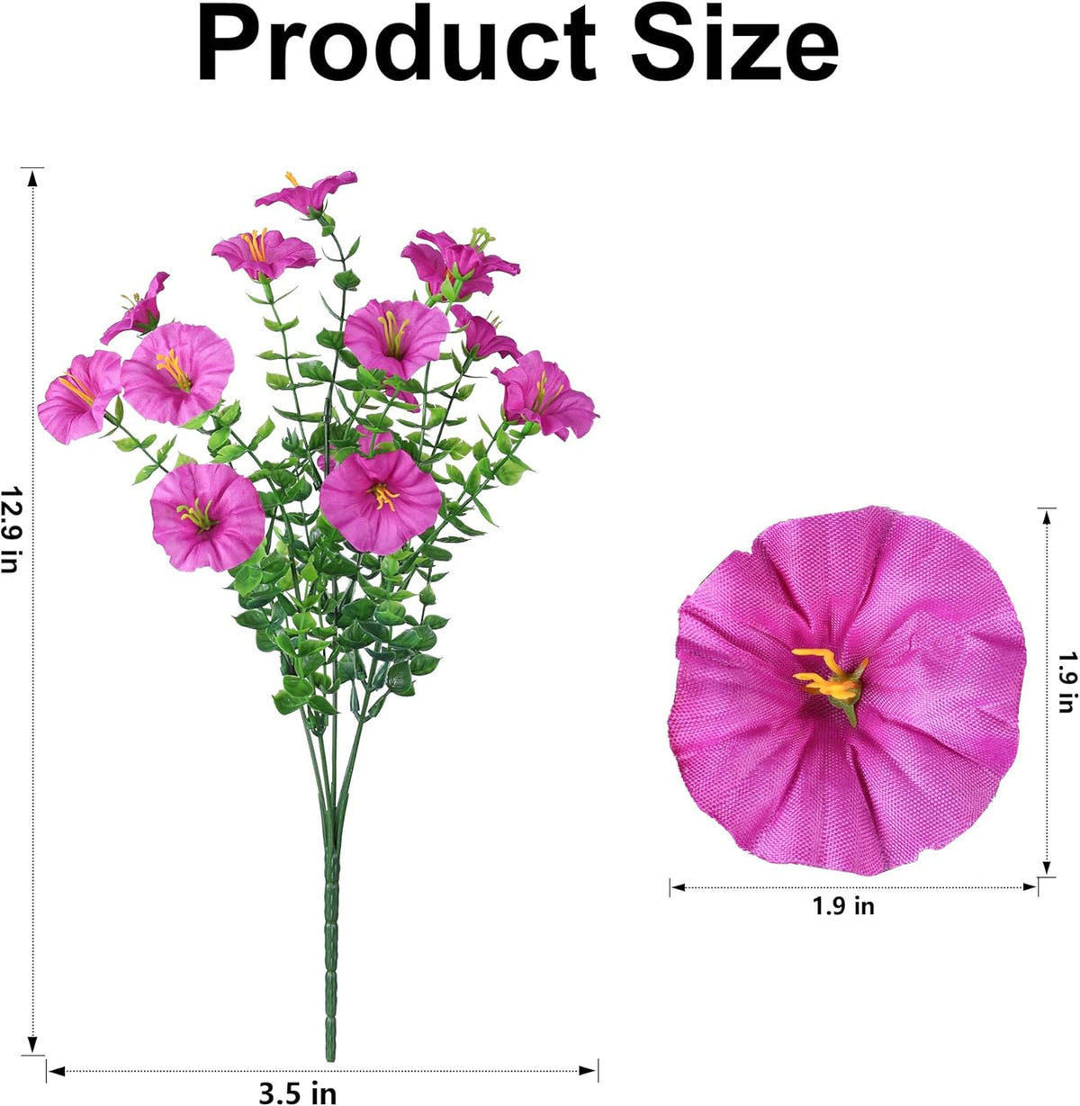 Ivydale 24 Bundles Artificial Flowers for Outdoors Faux Plants Spring Outdoor Decor Faux Silk Morning Glory with Eucalyptus Realistic UV Resistant for Outside Planters Porch Patio Garden Home Decor