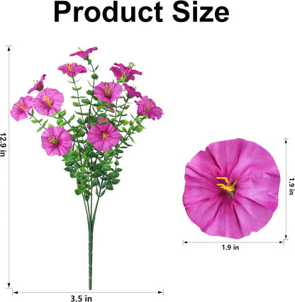 Ivydale 24 Bundles Artificial Flowers for Outdoors Faux Plants Spring Outdoor Decor Faux Silk Morning Glory with Eucalyptus Realistic UV Resistant for Outside Planters Porch Patio Garden Home Decor