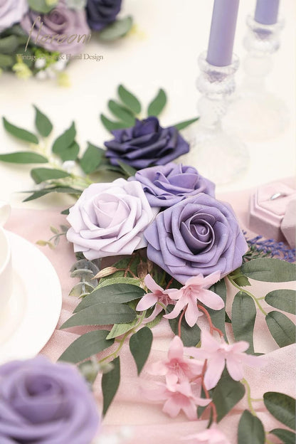 Floroom Artificial Flowers 25 Pcs Real Looking Lavender Purple Ombre Colors Foam Fake Roses with Stems for DIY Wedding Bouquets Bridal Shower Floral Centerpieces Party Tables Home Decorations