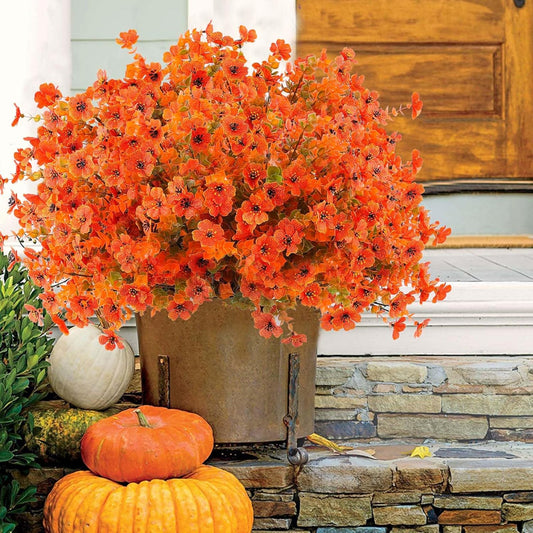 18 Pcs Artificial Mums Flowers Outdoor Plastic Fall Flowers Fake Mums Autumn Greenery Flower for Porch Window Box Farmhouse Thanksgiving Home Decor ((18, Orange)