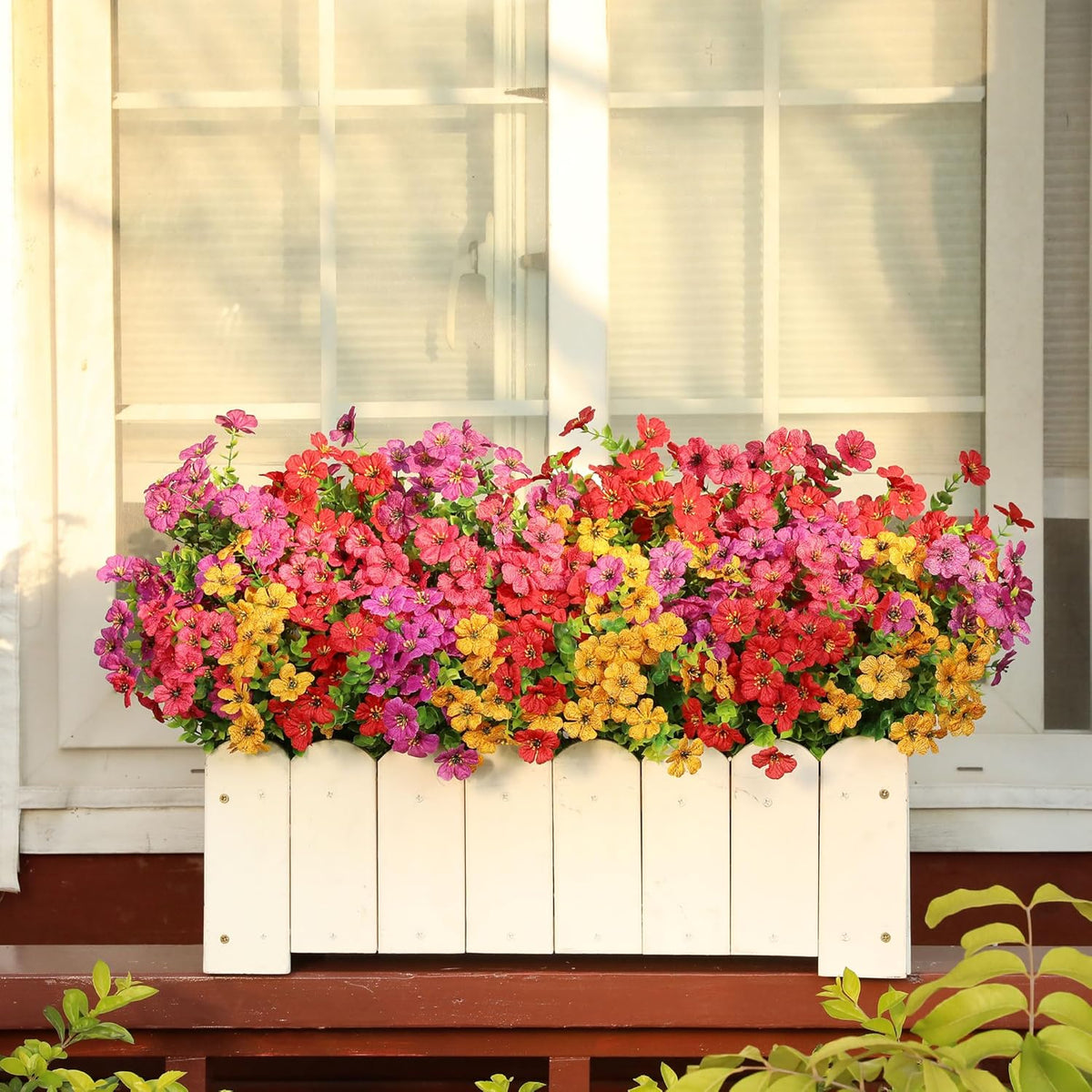 Artificial Flowers for Outdoors Spring Decor, 16 Bundles UV Resistant Realistic Fuax Silk Flowers, Fake Plants for Planter Indoor and Outdoor Garden Porch Patio Window Box Yard Farmhouse