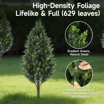 3FT Artificial Cedar Topiary Trees Set of 2 Detachable Planter & Spike, UV Resistant Faux Plants Outdoor and Indoor, Realistic Fake Bushes Pine Tree for Front Porch Decor