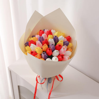 24 Pcs Artificial Tulips PU Faux Flowers, Red Real Touch Fake Tulips for Valentine's Day Spring Easter Home Kitchen Wedding Decorations and New Year Decor