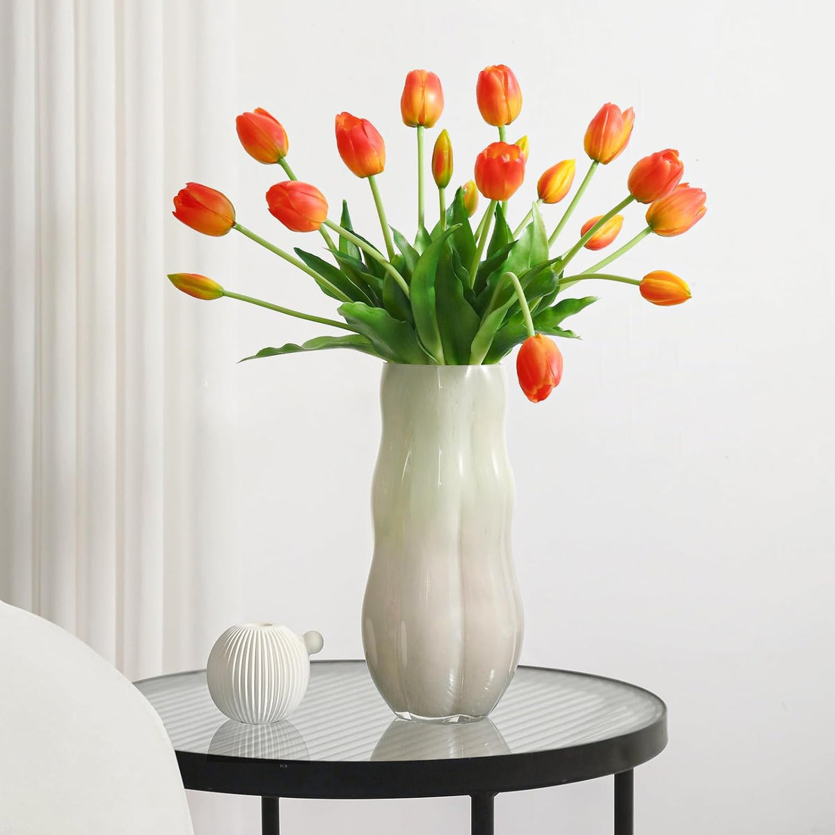 Artificial Flowers 20 Pcs Fake Tulips Real Touch, Faux Latex Tulips Flowers with Gift Box Soft Faux Tulips Bouquets Arrangements for Party Wedding Home Room Decoration (Orange)