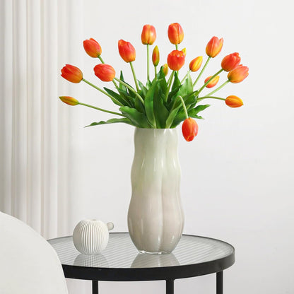 Artificial Flowers 20 Pcs Fake Tulips Real Touch, Faux Latex Tulips Flowers with Gift Box Soft Faux Tulips Bouquets Arrangements for Party Wedding Home Room Decoration (Orange)