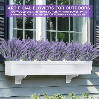TURNMEON 20 Bundles Artificial Lavender Flowers for Outdoors, UV Resistant No Fade Fake Plants Plastic Faux Plants for Home Window Box Planter Porch Gardens Cemetery Spring Summer Decor(Gray Purple)